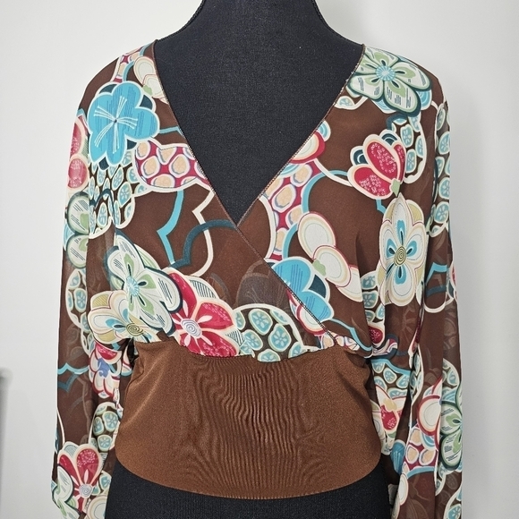 Women's Forever Floral Print Bell sleeve V-Neck Blouse, Lrg, Bohemian/Boho Chic - Picture 2 of 13